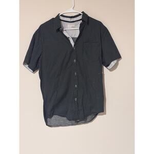 Men’s Black Short Sleeve Button Down Shirt White Dot Pattern